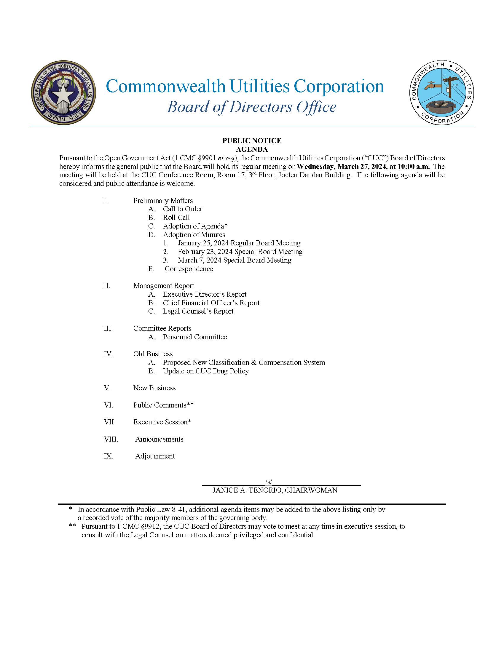 2024 3 27 Rbm Agenda Commonwealth Utilities Corporation